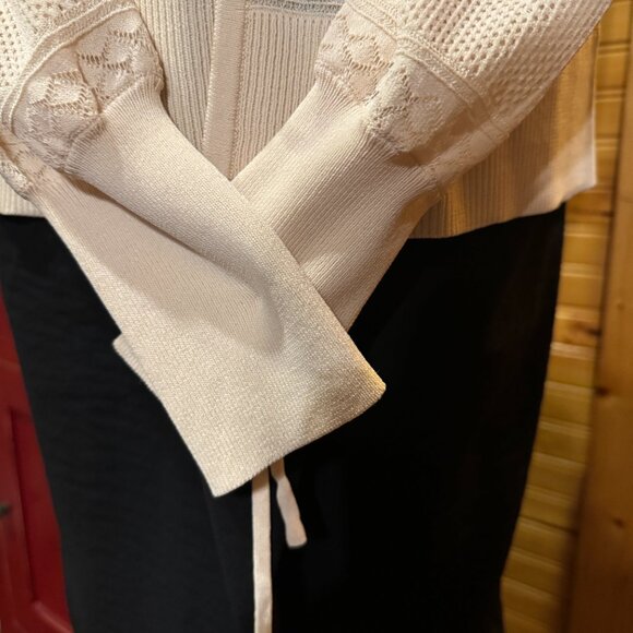 EXPRESS oversized balloon sleeve mixed stitch cardigan belted sweater top - Picture 2 of 8